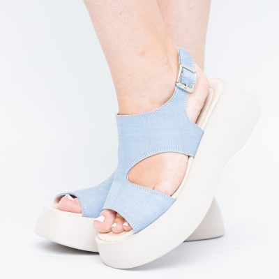 Sandale Damă cu talpă groasă Albastru deschis aspect denim piele ecologică