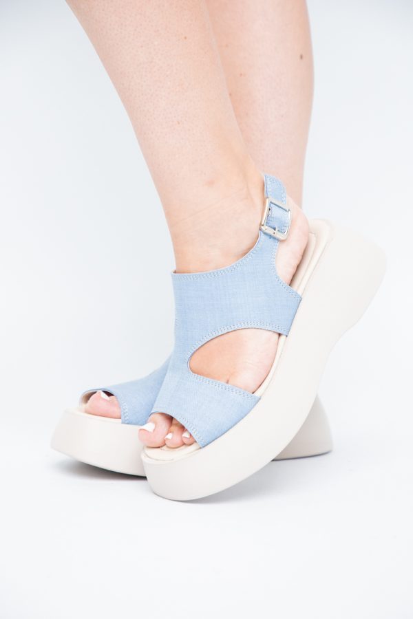 Sandale Damă cu talpă groasă Albastru deschis aspect denim piele ecologică 119