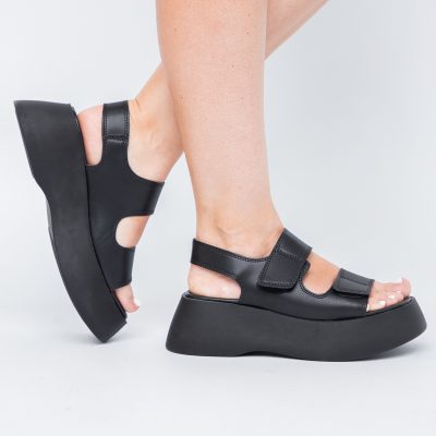 Sandale Damă cu talpă groasă negre piele ecologică