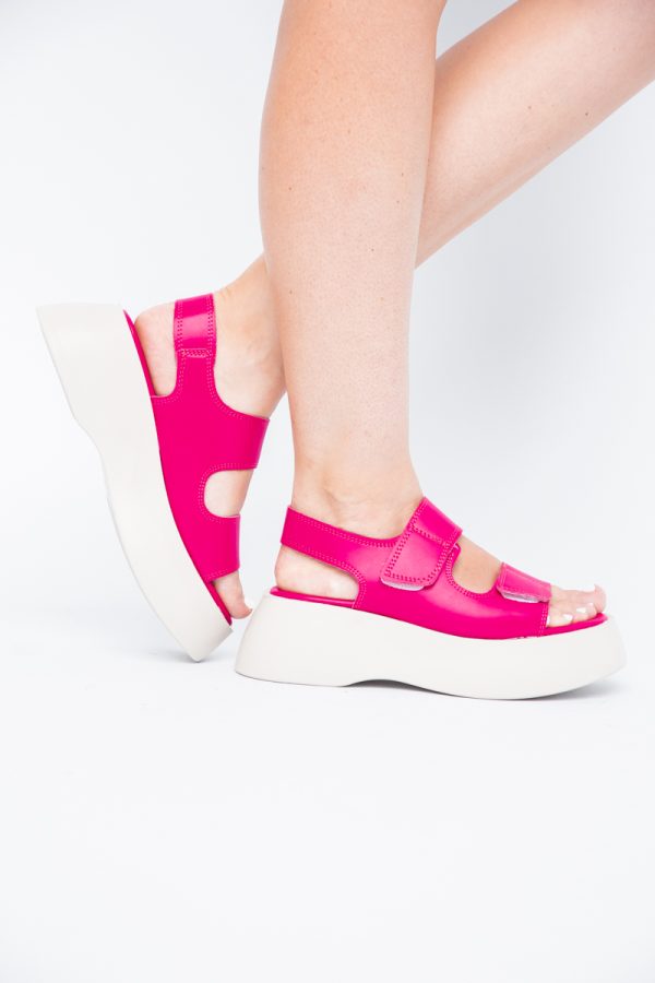 Sandale Damă cu talpă groasă fuchsia piele ecologică 119
