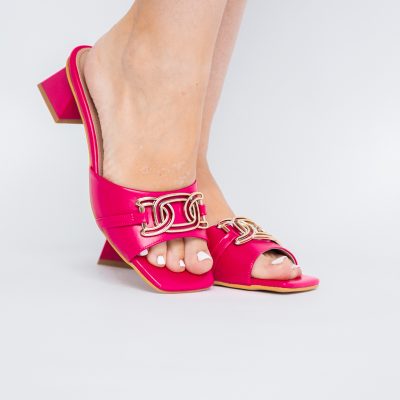 Saboți Damă Fuchsia Piele Ecologică cu Toc Jos