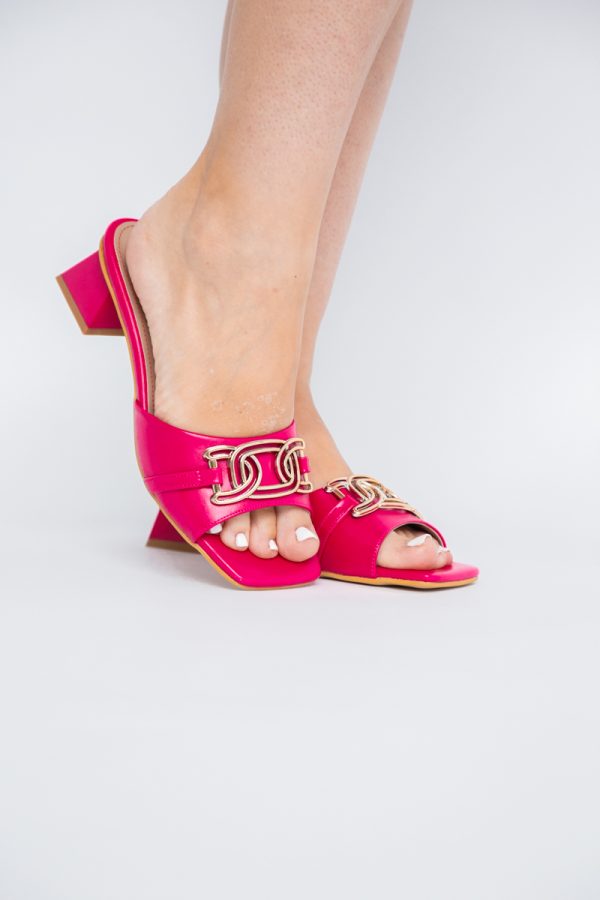 Saboți Damă Fuchsia Piele Ecologică cu Toc Jos 119