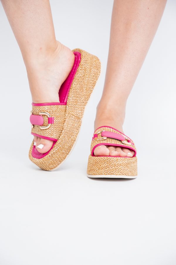 Papuci Damă cu talpa groasa din piele ecologica fuchsia BS029TR2405553 121