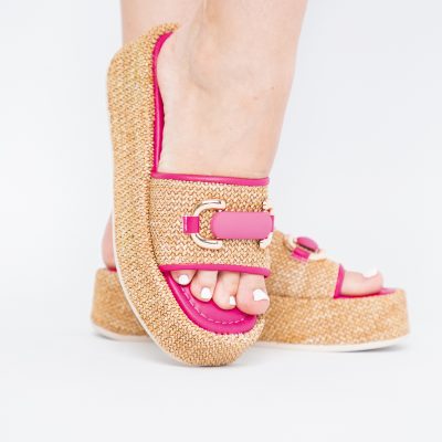 Papuci Damă cu talpa groasa din piele ecologica fuchsia BS029TR2405553