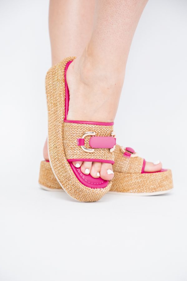 Papuci Damă cu talpa groasa din piele ecologica fuchsia BS029TR2405553 119