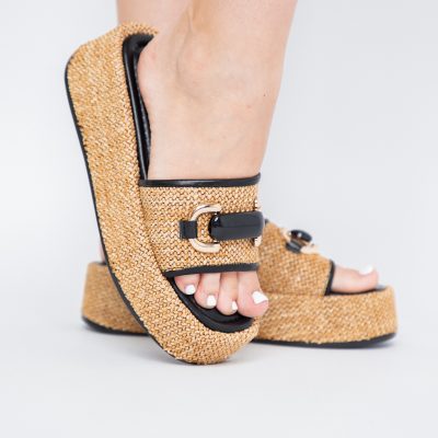 Papuci Damă cu talpa groasa din piele ecologica negri BS029TR2405556
