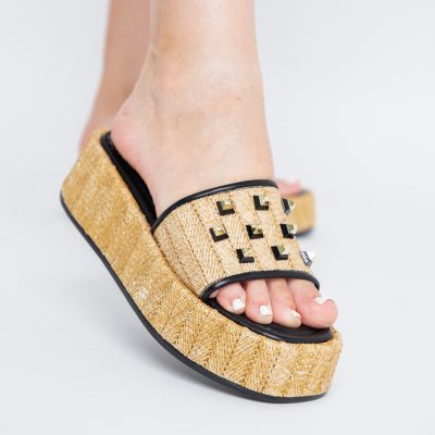 Papuci Damă cu talpa groasa din piele ecologica negru BS71020TR2405566