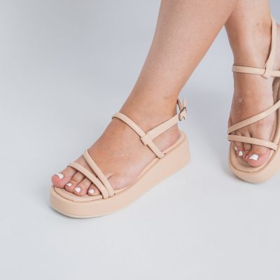 Sandale Damă Bej din piele ecologică cu cataramă