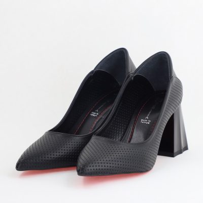 Pantofi Dama Toc Piele Ecologica cu perforații negru mat (BS2005D2405372)