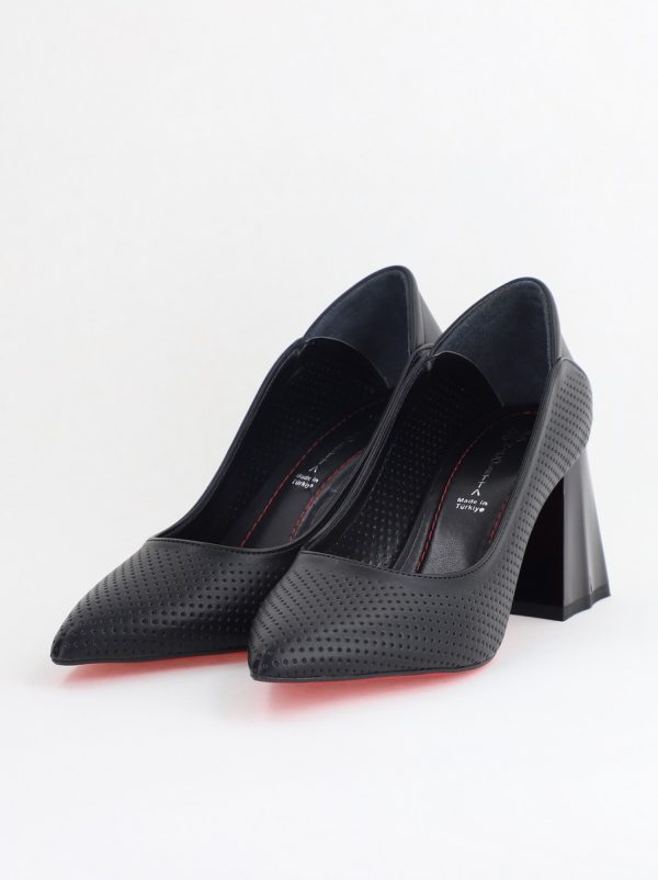 Pantofi Dama Toc Piele Ecologica cu perforații negru mat (BS2005D2405372) 119