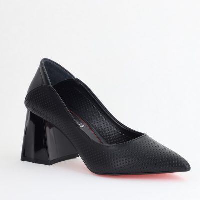 Pantofi Dama Toc Piele Ecologica cu perforații negru mat (BS2005D2405372)