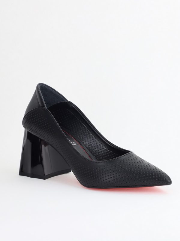 Incaltaminte Dama - Pantofi Dama Toc Piele Ecologica cu perforații negru mat (BS2005D2405372)