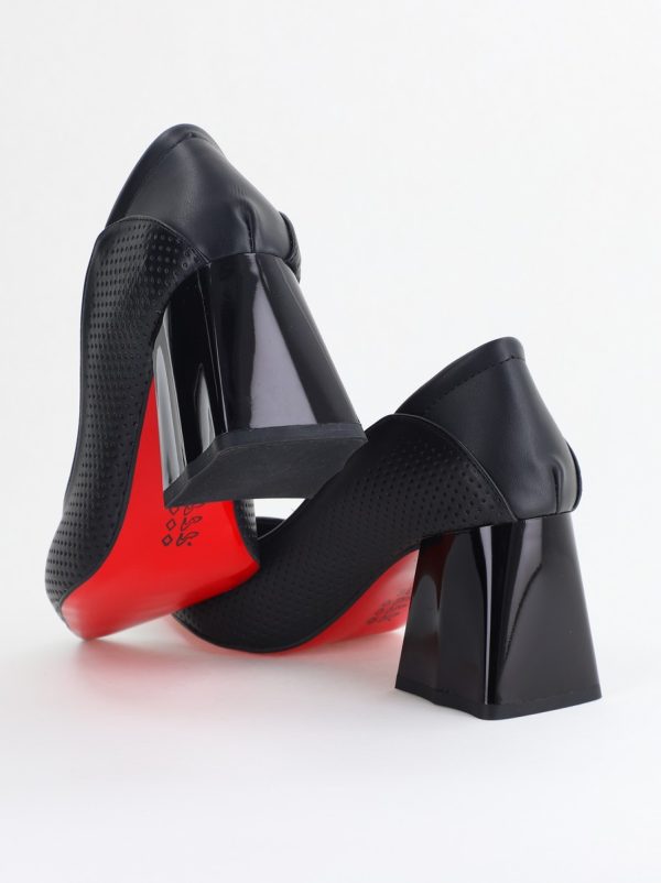 Pantofi Dama Toc Piele Ecologica cu perforații negru mat (BS2005D2405372) 123