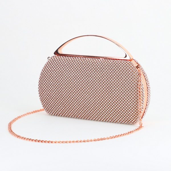 Clutch cu Pietre - Geantă damă de evenimente speciale cu pietricele Roz-sampanie BS8130Z2406008