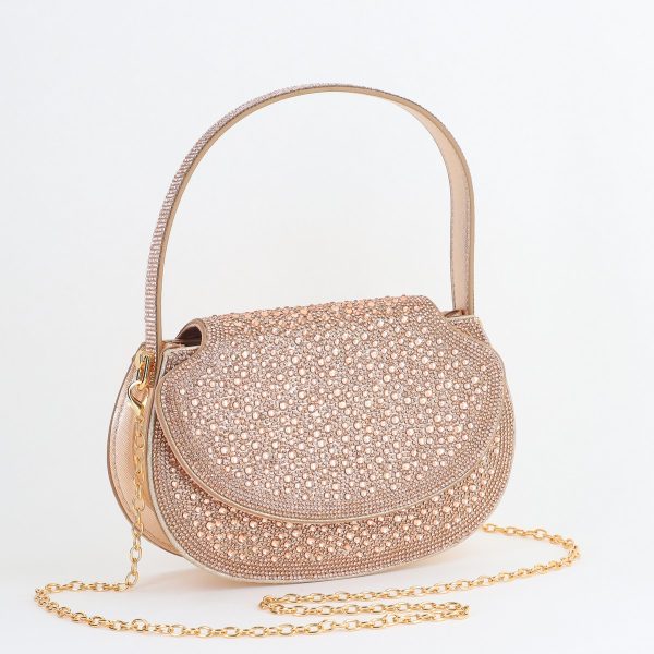 Clutch cu Pietre - Geantă Damă pentru Evenimente speciale cu pietre Sampanie BS812MD2406004