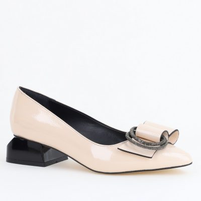 Pantofi cu Toc Eleganti din Piele Ecologica Texturată culoare Bej lucios - BS155BA2405480