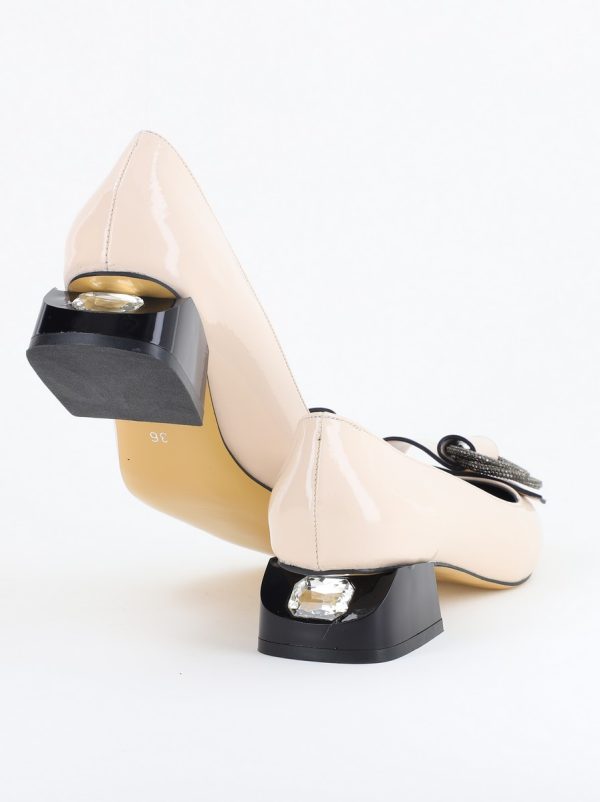 Pantofi cu Toc Eleganti din Piele Ecologica Texturată culoare Bej lucios - BS155BA2405480 123