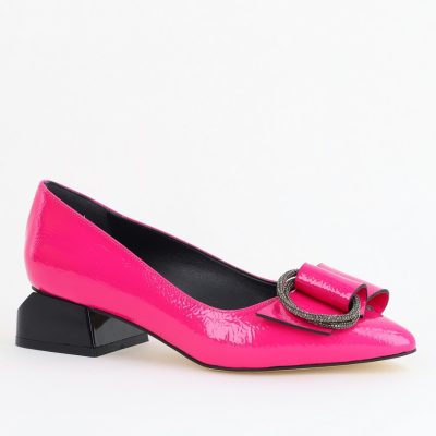 Pantofi cu Toc Eleganti din Piele Ecologica Texturată culoare Fuchsia Lac - BS155BA2405481