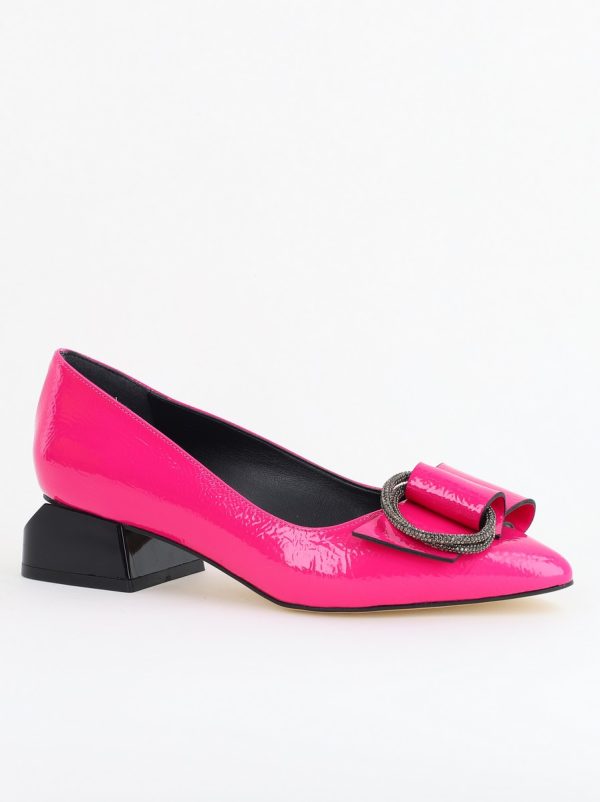 Incaltaminte Dama - Pantofi cu Toc Eleganti din Piele Ecologica Texturată culoare Fuchsia Lac - BS155BA2405481