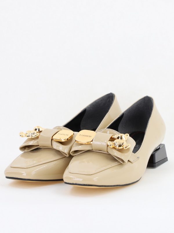 Pantofi cu Toc jos Eleganti din Piele Ecologica Bej - BS161BA2406673 122