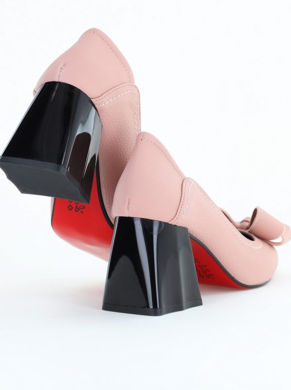 Pantofi Damă cu Toc din Piele Ecologică cu Fundiță Roz Somon (BS2000D2405361) 120