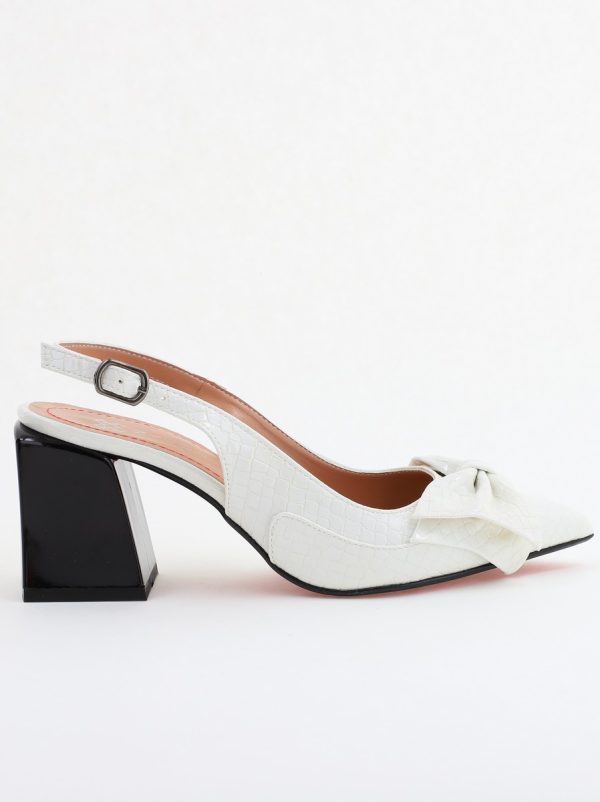 Pantofi damă cu Toc Eleganti Albi Decupați cu Fundiță din Piele Ecologica 122
