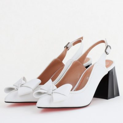 Pantofi damă cu Toc Eleganti Decupați cu Fundiță din Piele Ecologica culoare Alb
