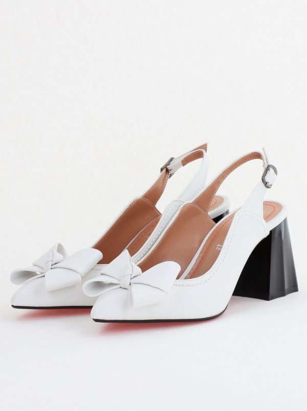 Pantofi damă cu Toc Eleganti Decupați cu Fundiță din Piele Ecologica culoare Alb - BS12000D2405493 119
