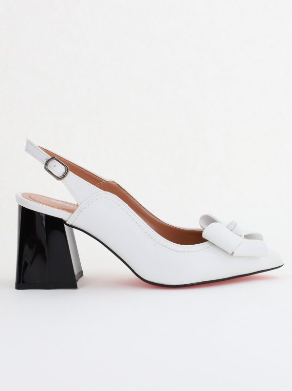 Pantofi damă cu Toc Eleganti Decupați cu Fundiță din Piele Ecologica culoare Alb - BS12000D2405493 122