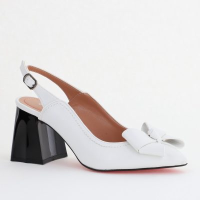 Pantofi damă cu Toc Eleganti Decupați cu Fundiță din Piele Ecologica culoare Alb