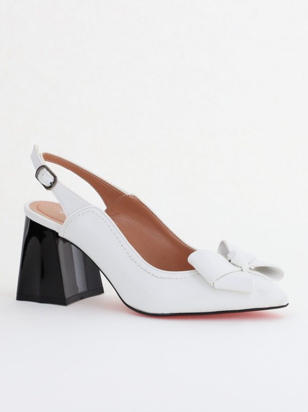 Uncategorized - Pantofi damă cu Toc Eleganti Decupați cu Fundiță din Piele Ecologica culoare Alb - BS12000D2405493