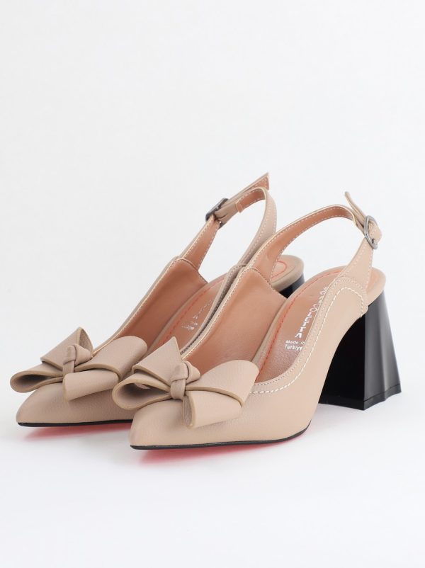 Pantofi damă cu Toc Eleganti Decupați cu Fundiță din Piele Ecologica culoare Bej mat - BS12000D2405488 120