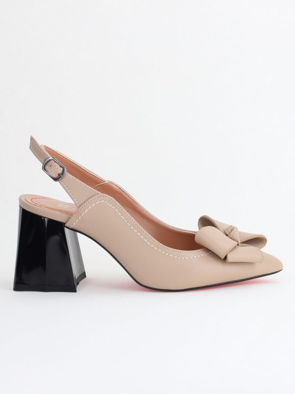 Pantofi damă cu Toc Eleganti Decupați cu Fundiță din Piele Ecologica culoare Bej mat - BS12000D2405488 122