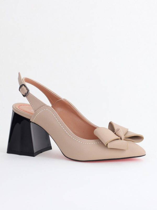 Noutăți - Pantofi damă cu Toc Eleganti Decupați cu Fundiță din Piele Ecologica culoare Bej mat - BS12000D2405488