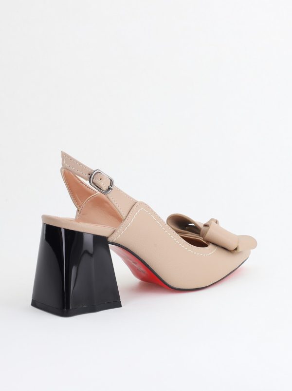 Pantofi damă cu Toc Eleganti Decupați cu Fundiță din Piele Ecologica culoare Bej mat - BS12000D2405488 126