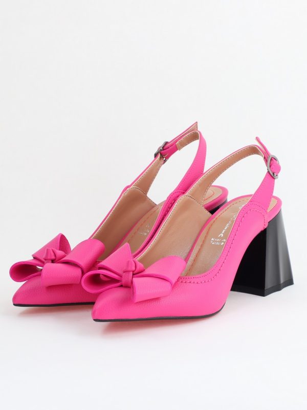 Pantofi damă cu Toc Eleganti Decupați cu Fundiță din Piele Ecologica culoare Fuchsia - BS12000D2405484 119