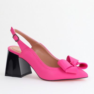 Pantofi damă cu Toc Eleganti Decupați cu Fundiță din Piele Ecologica culoare Fuchsia - BS12000D2405484