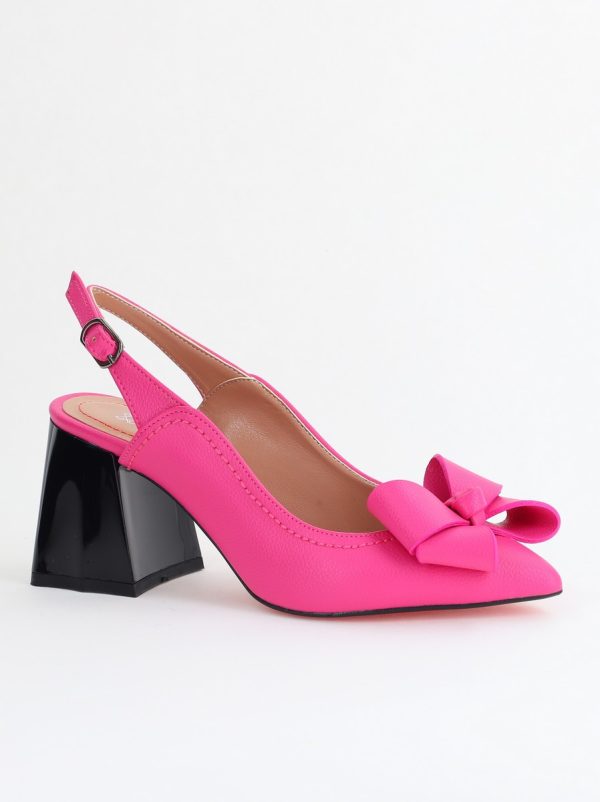 Uncategorized - Pantofi damă cu Toc Eleganti Decupați cu Fundiță din Piele Ecologica culoare Fuchsia - BS12000D2405484