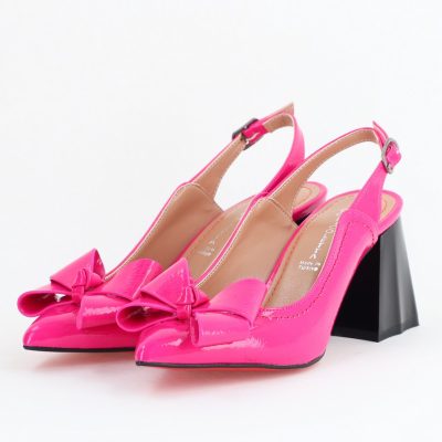 Pantofi damă cu Toc Eleganti Decupați cu Fundiță din Piele Ecologica culoare Fuchsia lucios - BS12000D2405536