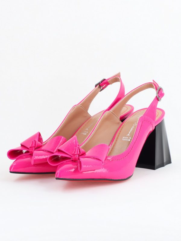 Pantofi damă cu Toc Eleganti Decupați cu Fundiță din Piele Ecologica culoare Fuchsia lucios - BS12000D2405536 119