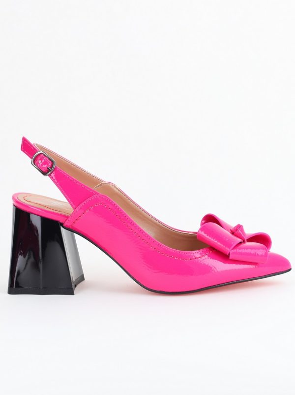 Pantofi damă cu Toc Eleganti Decupați cu Fundiță din Piele Ecologica culoare Fuchsia lucios - BS12000D2405536 120
