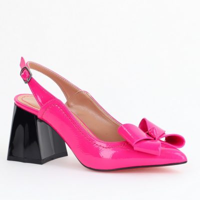 Pantofi damă cu Toc Eleganti Decupați cu Fundiță din Piele Ecologica culoare Fuchsia lucios - BS12000D2405536