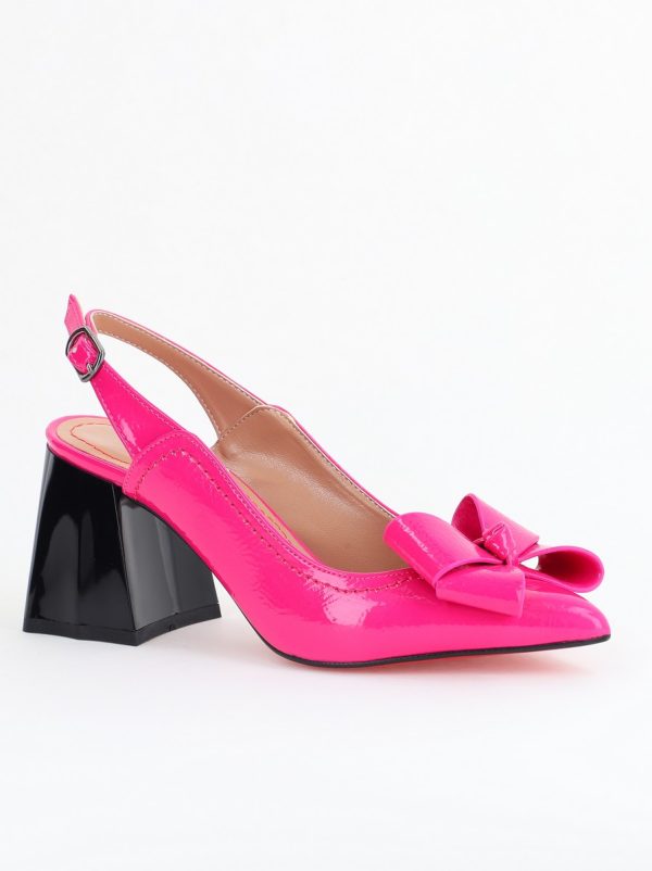 Incaltaminte Dama - Pantofi damă cu Toc Eleganti Decupați cu Fundiță din Piele Ecologica culoare Fuchsia lucios - BS12000D2405536