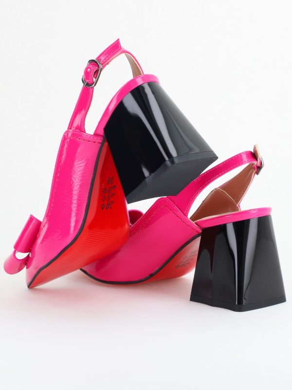 Pantofi damă cu Toc Eleganti Decupați cu Fundiță din Piele Ecologica culoare Fuchsia lucios - BS12000D2405536 122