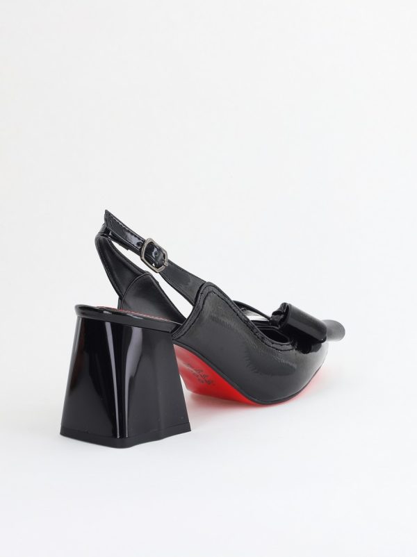 Pantofi damă cu Toc Eleganti Decupați cu Fundiță din Piele Ecologica culoare Negru lac - BS12000D2405486 126