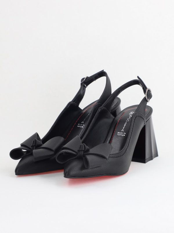 Pantofi damă cu Toc Eleganti Decupați cu Fundiță din Piele Ecologica culoare Negru mat - BS12000D2405487 120