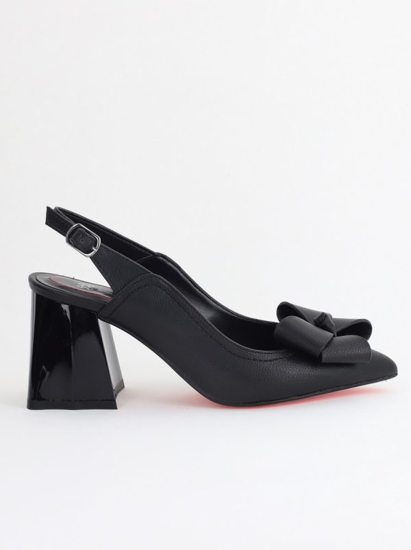 Pantofi damă cu Toc Eleganti Decupați cu Fundiță din Piele Ecologica culoare Negru mat - BS12000D2405487 122