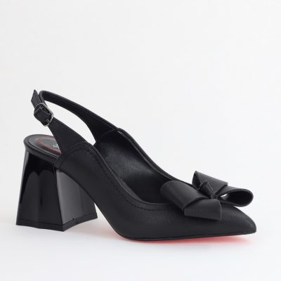 Pantofi damă cu Toc Eleganti Decupați cu Fundiță din Piele Ecologica culoare Negru mat - BS12000D2405487