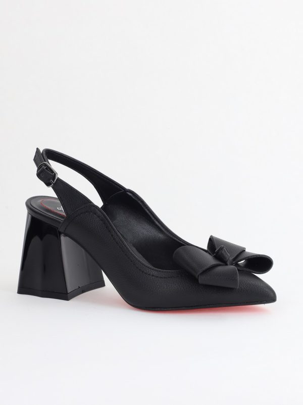 Incaltaminte Dama - Pantofi damă cu Toc Eleganti Decupați cu Fundiță din Piele Ecologica culoare Negru mat - BS12000D2405487