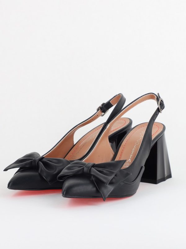 Pantofi damă cu Toc Eleganti Decupați cu Fundiță din Piele Ecologica culoare Negru - BS7121AY2405294 120